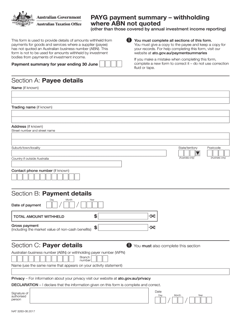 PAYG Payment Summary Withholding Fill Out And Sign Printable PDF