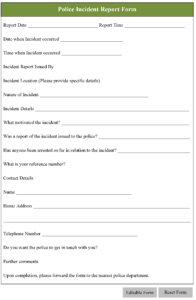 Police Incident Report Form Editable Forms