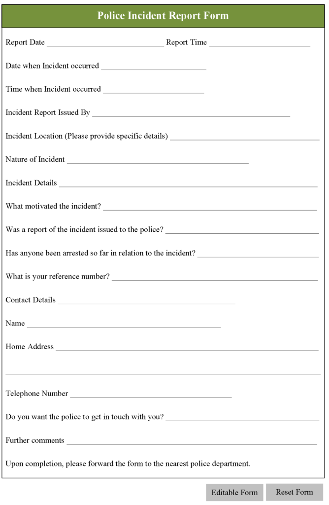 Police Incident Report Form Editable Forms