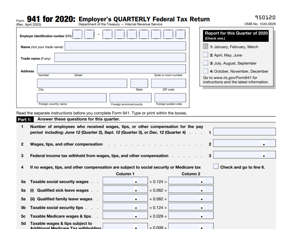 Printable 941 Form For 2020 Printable World Holiday