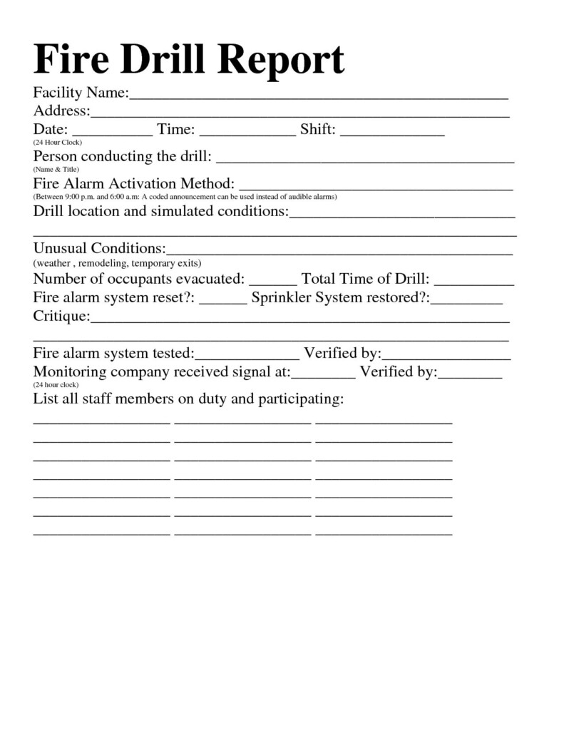 Printable Fire Drill Form Template Printable Word Searches