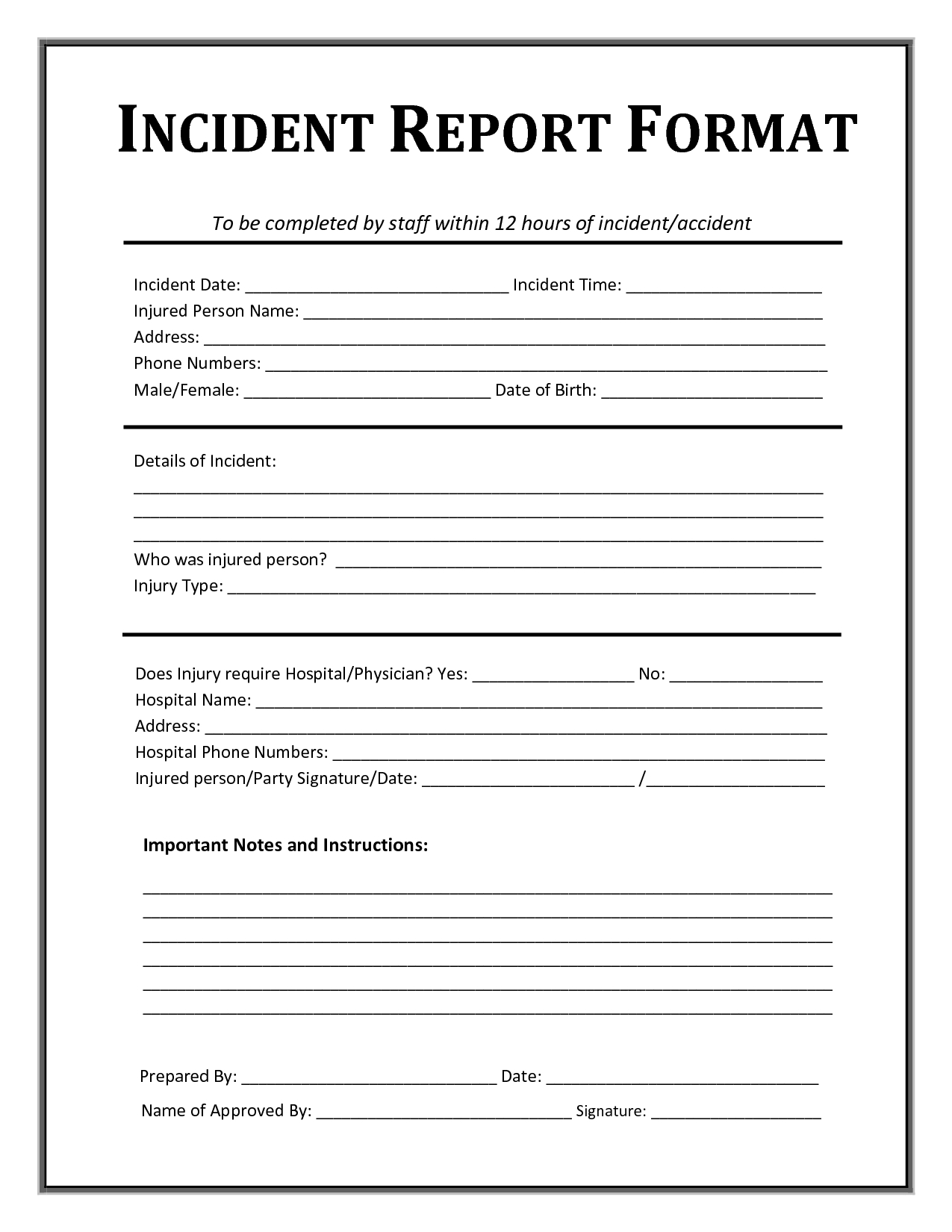 Printable Incident Report Form Printable Forms Free Online