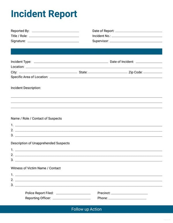 Printable Incident Report Form Template Free Printable Templates