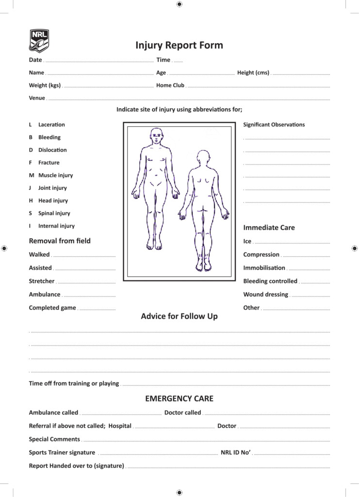 Printable Injury Report Form Printable Word Searches