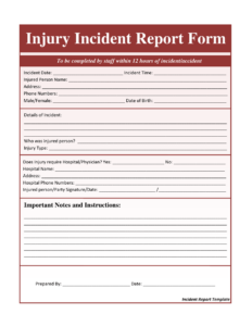 Printable Injury Report Form Printable Word Searches