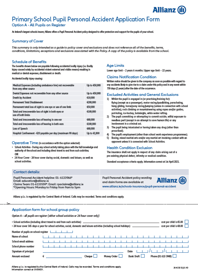 Pupil Personal Accident Resources Allianz Insurance