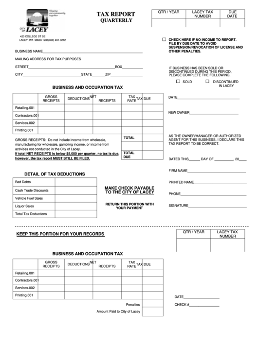 Quarterly Tax Report Form Lacey Washington Printable Pdf Download