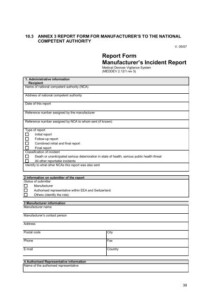 Report Form Manufacturer s Incident Report