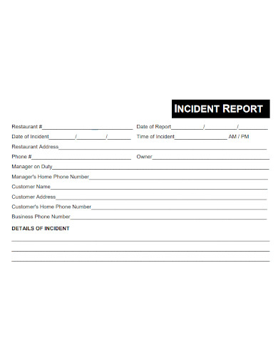Restaurant Incident Report Template Gambaran