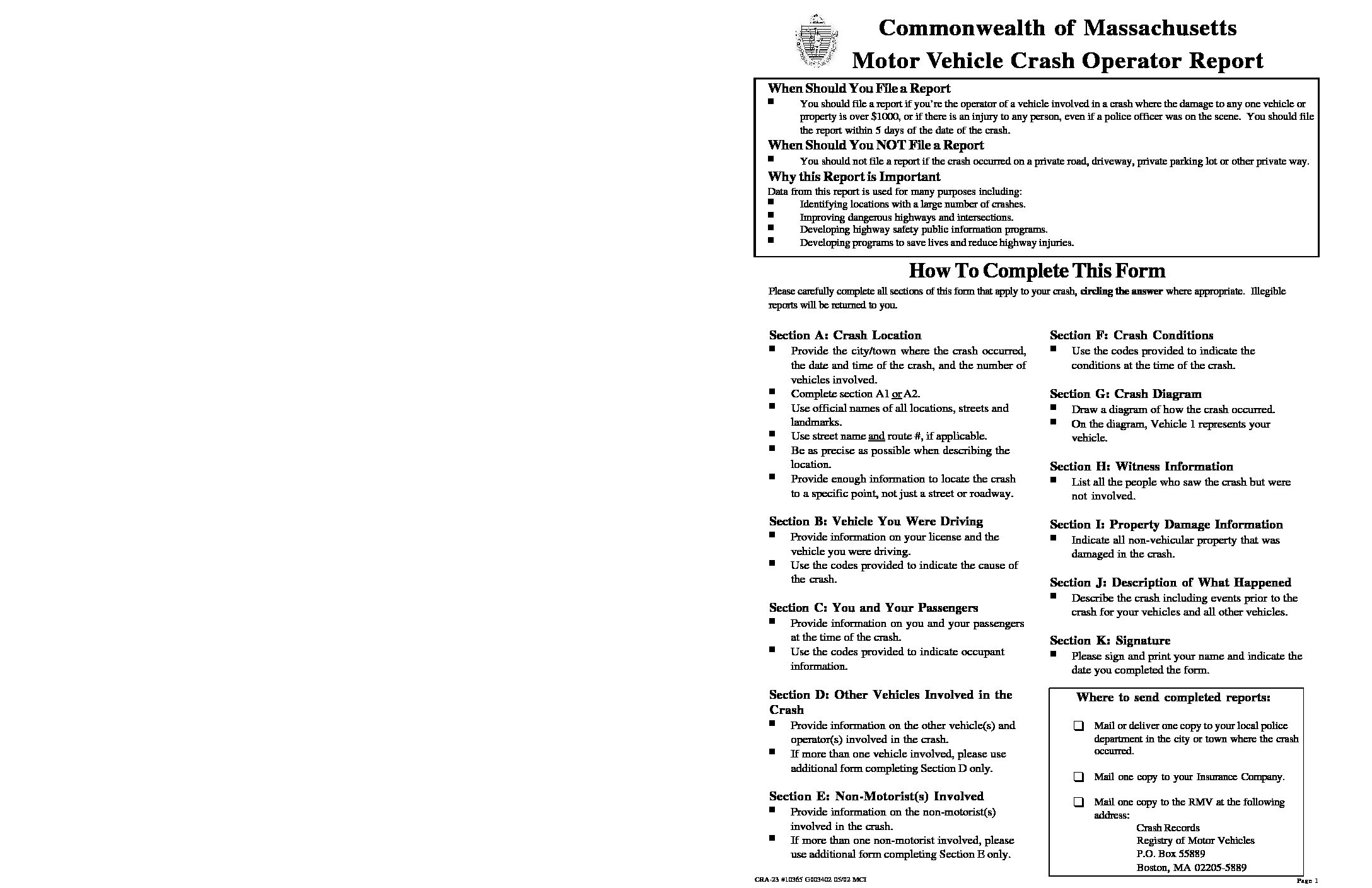 Rmv Accident Report Form Massachusetts ReportForm