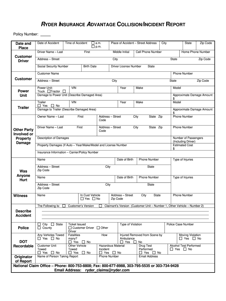 Ryder Accident Report Form Fill Out And Sign Printable PDF Template