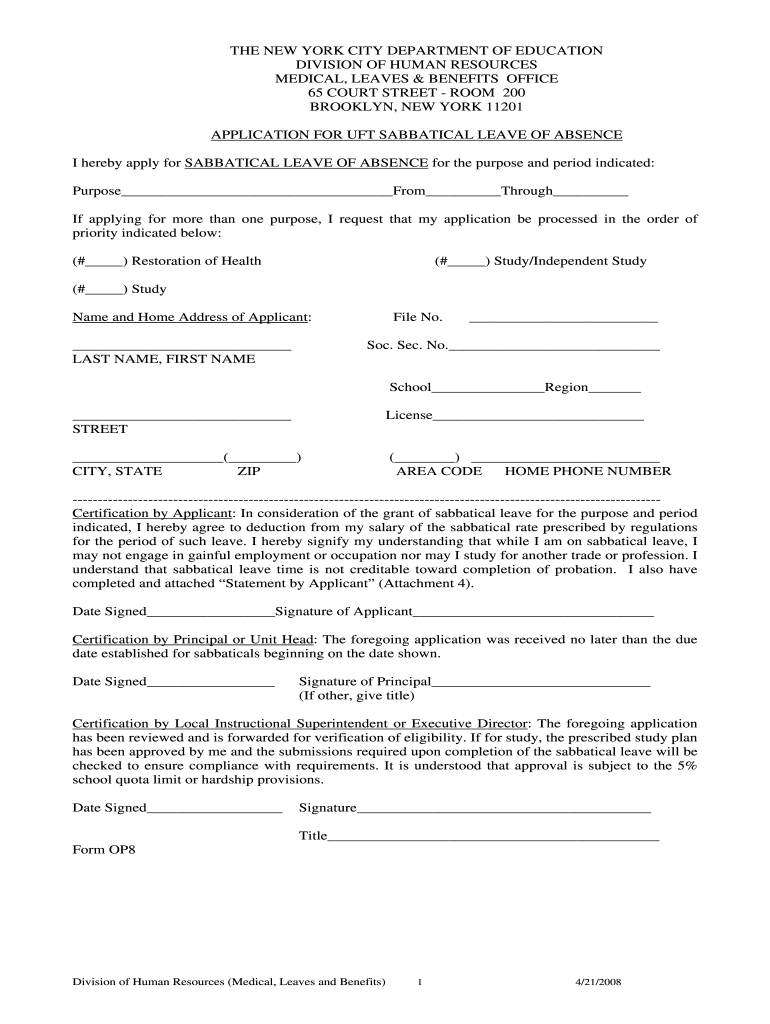 Sabbatical Nyc Doe Fill Out Sign Online DocHub