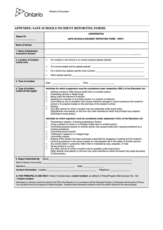 Safe And Caring Schools Incident Reporting Form Toronto District 