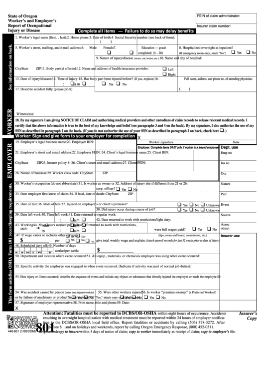 Saif Form 801 Fillable Printable Forms Free Online