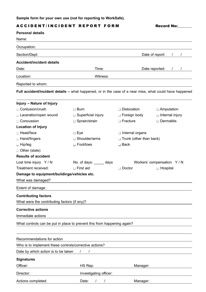 Sample Accident Incident Report Form Download Printable PDF 