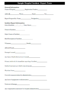 Sample Hospital Incident Report Form Report Templates Incident