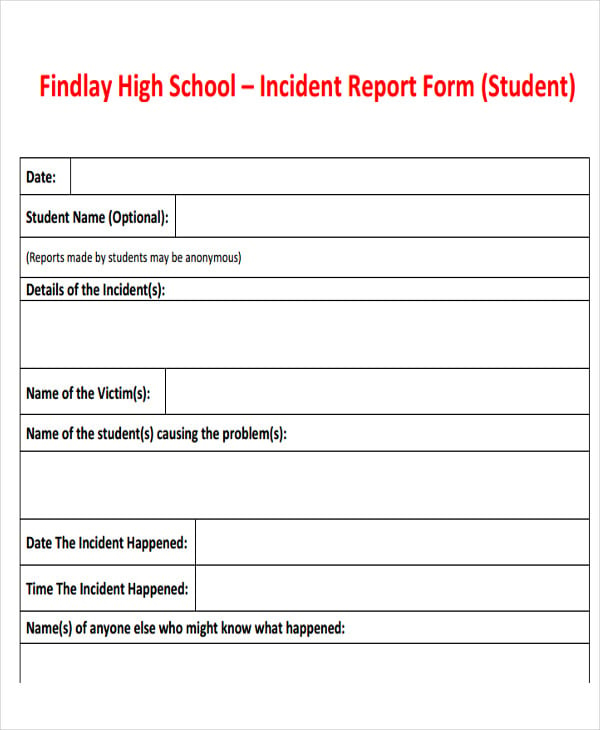 Sample School Incident Report Form BBESSAY
