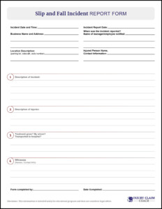 Sample Slip And Fall Incident Report Form Download PDF