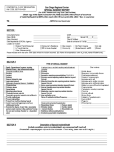 San Diego Regional Center Special Incident Report Fill Out Sign