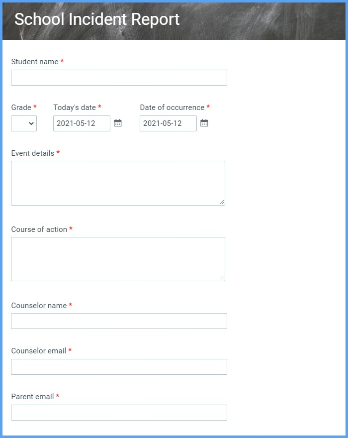 School Incident Report Form Template Formsite