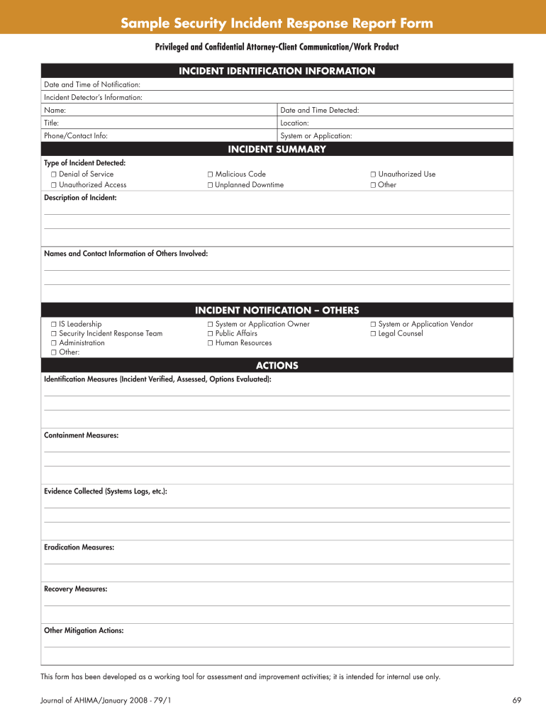 Security Incident Report Pdf Fill Online Printable Fillable Blank 