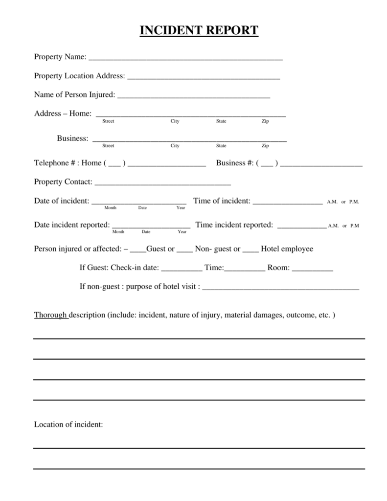 Simple Printable Incident Accident Report Form Printable Forms Free 
