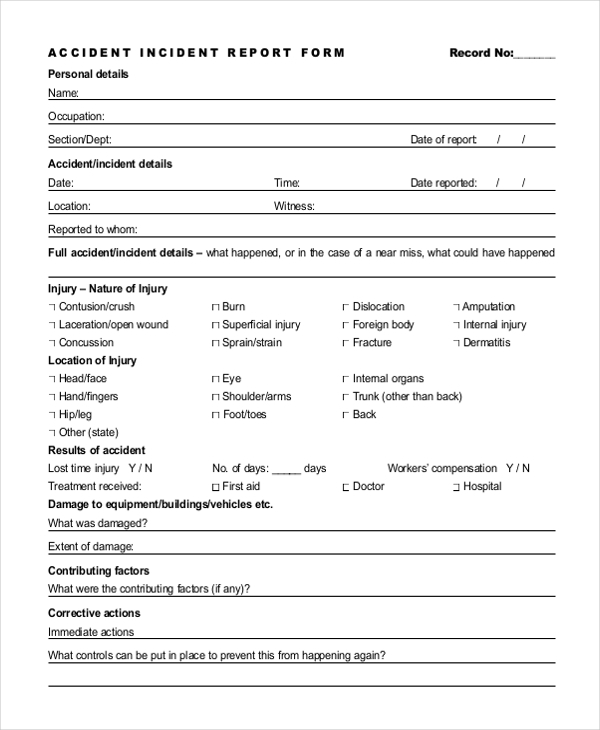 Simple Printable Incident Accident Report Form Printable Forms Free 