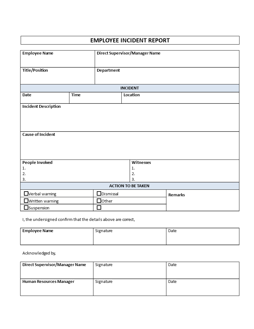 Simple Workplace Incident Report Template Excel How To Write A 