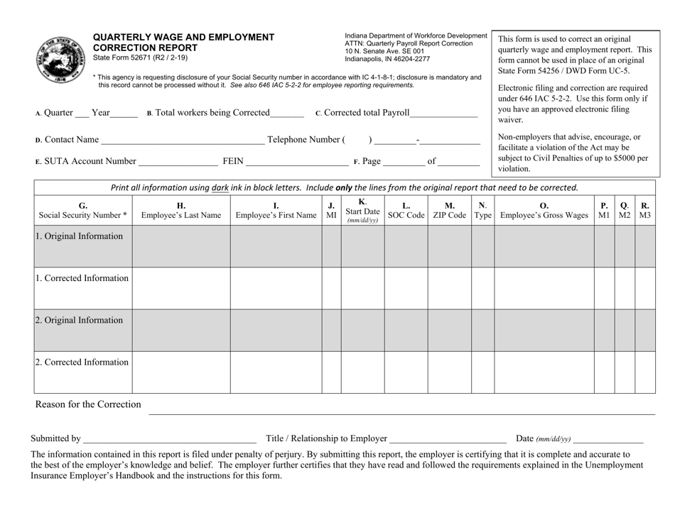 State Form 52671 Download Printable PDF Or Fill Online Quarterly Wage 