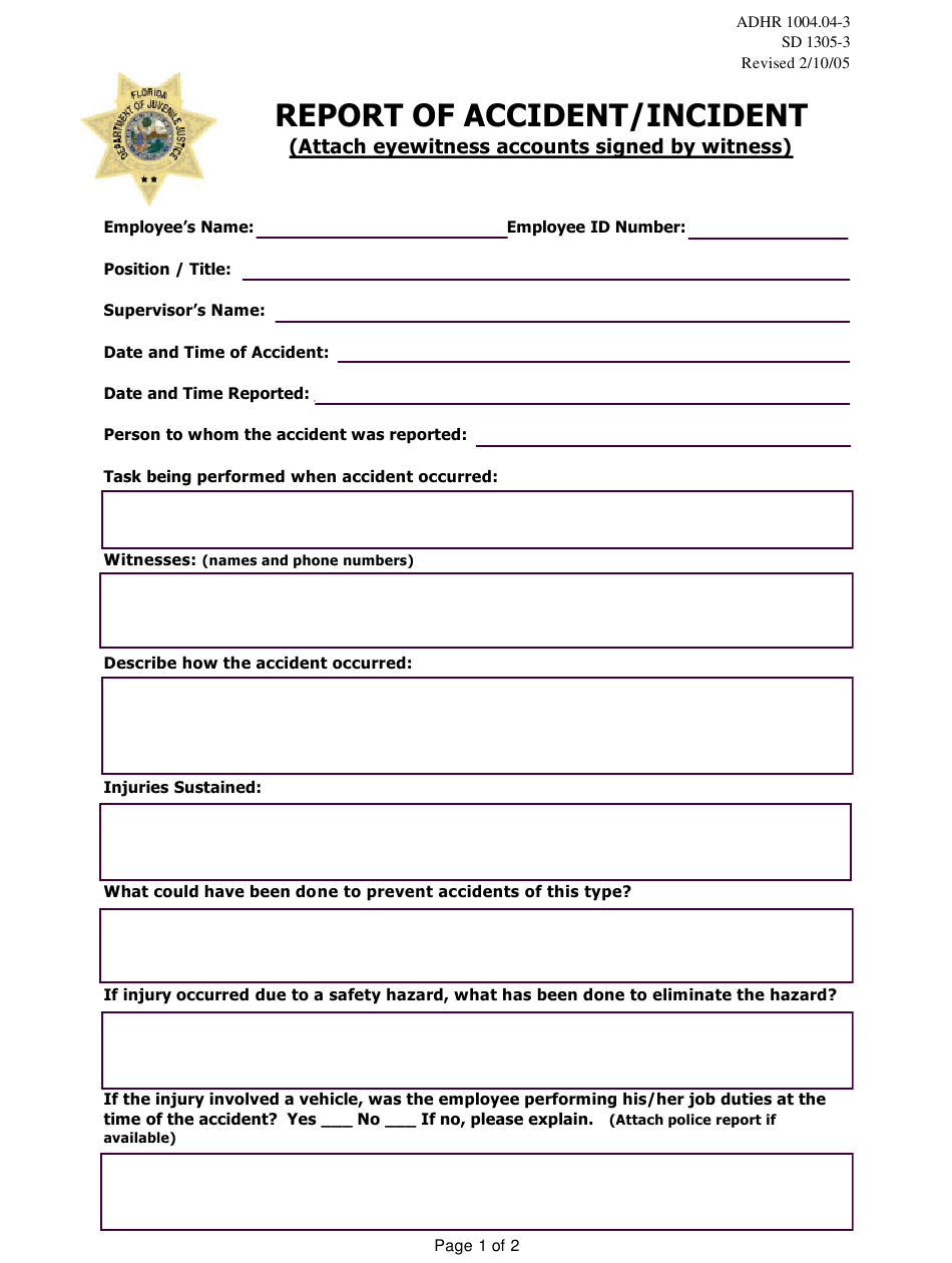 State Of Florida Incident Report Form With Body Image ReportForm