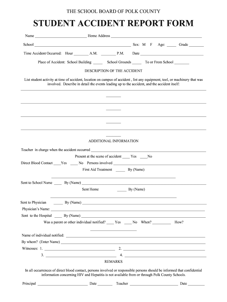 Student Accident Report Form Template Fill Online Printable 