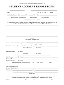 Student Accident Report Form Template Fill Online Printable