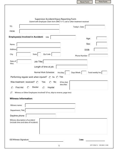 Supervisor s Accident Injury Report Form