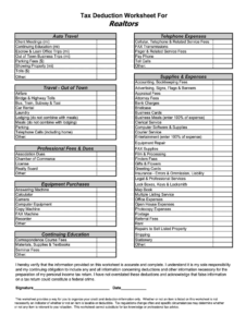 Tax Deduction Worksheet Realtors Fill Online Printable Fillable