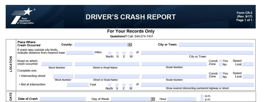 Texas Crash Report Form Instructions To Police For Reporting Crashes 
