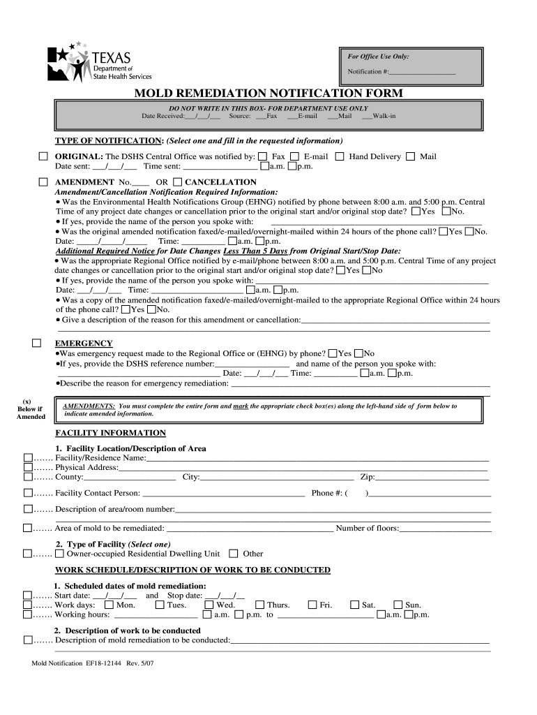 Texas Mold Notification Fill Online Printable Fillable Blank 