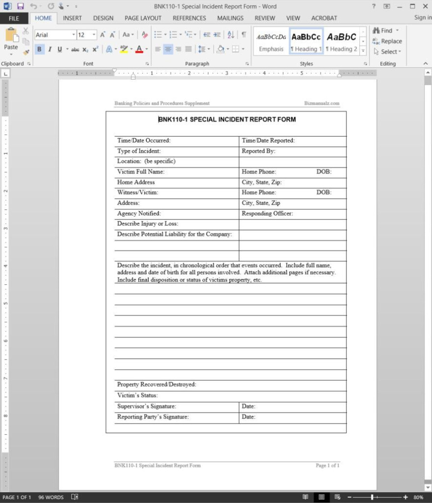 The Stunning Special Incident Report Template Bnk110 1 With Regard To 