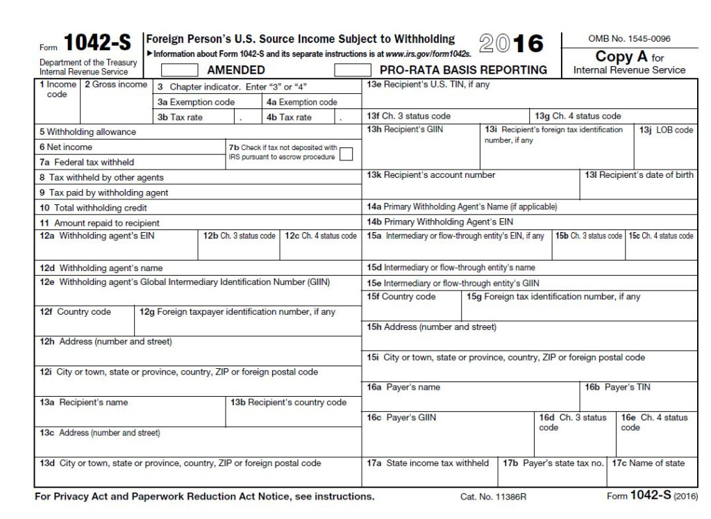The Tax Times The Newly Issued Form 1042 S Foreign Person s U S 