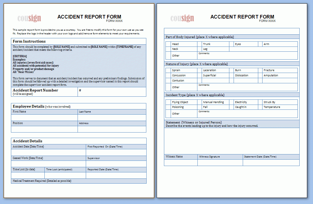 These Sample Accident Report Forms Are Free To Use And Share 