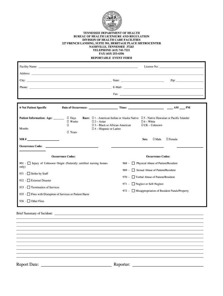 Tn State Reportable Incident Form Fill Out Sign Online DocHub