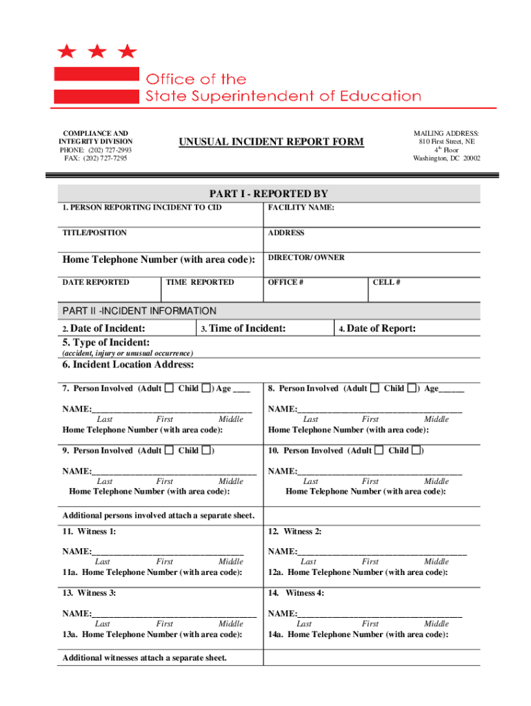 Unusual Incident Report Dc Fill Out And Sign Printable PDF Template 