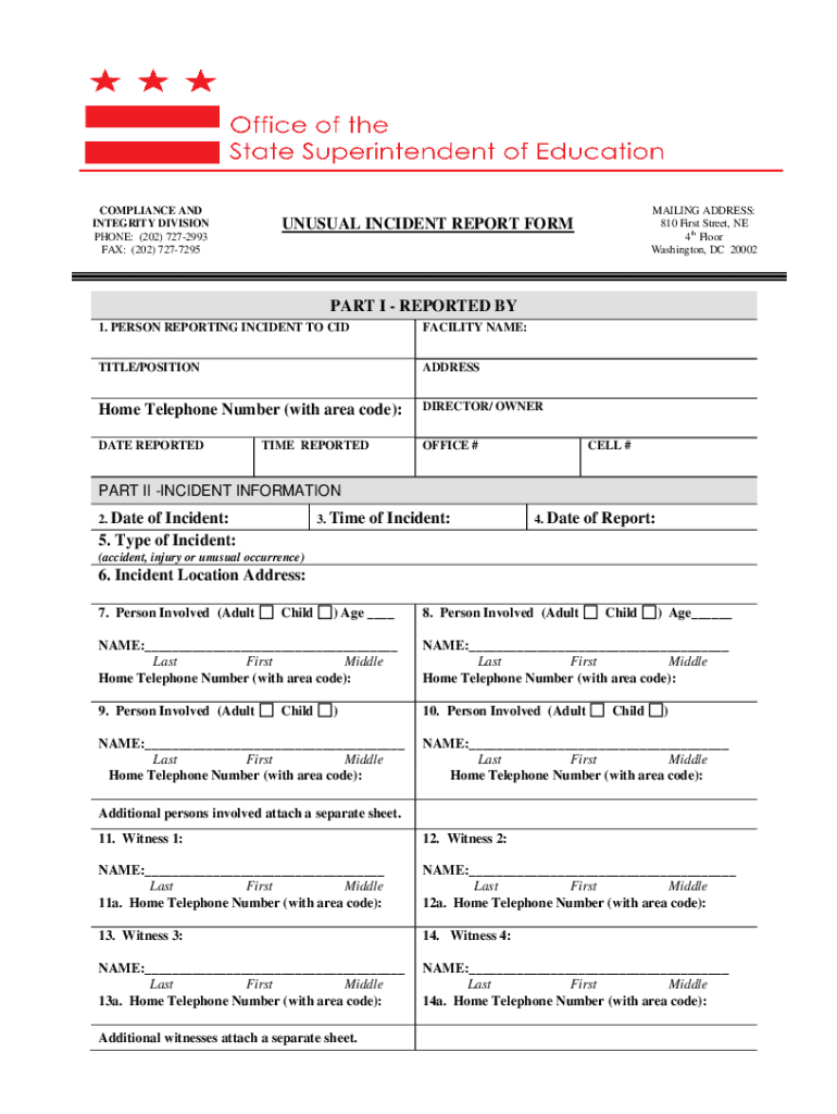 Unusual Incident Report Dc Fill Out And Sign Printable PDF Template