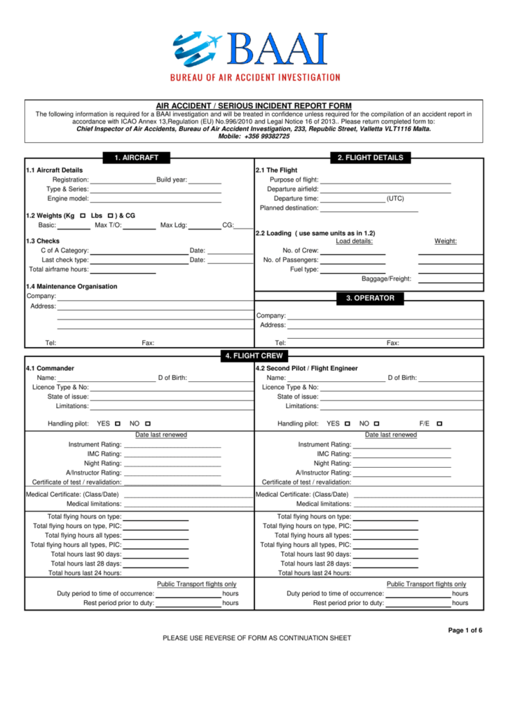 Valletta Malta Air Accident Serious Incident Report Form Bureau Of 