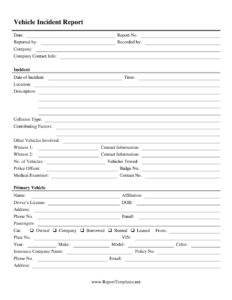 Vehicle Accident Report Form Template