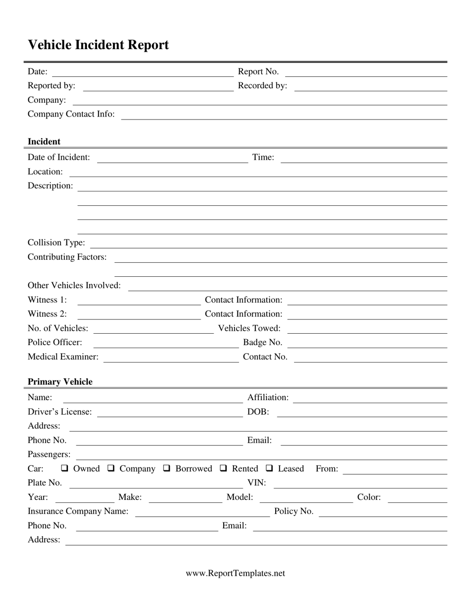 Vehicle Accident Report Form Template