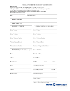 Vehicle Accident Report Form Template