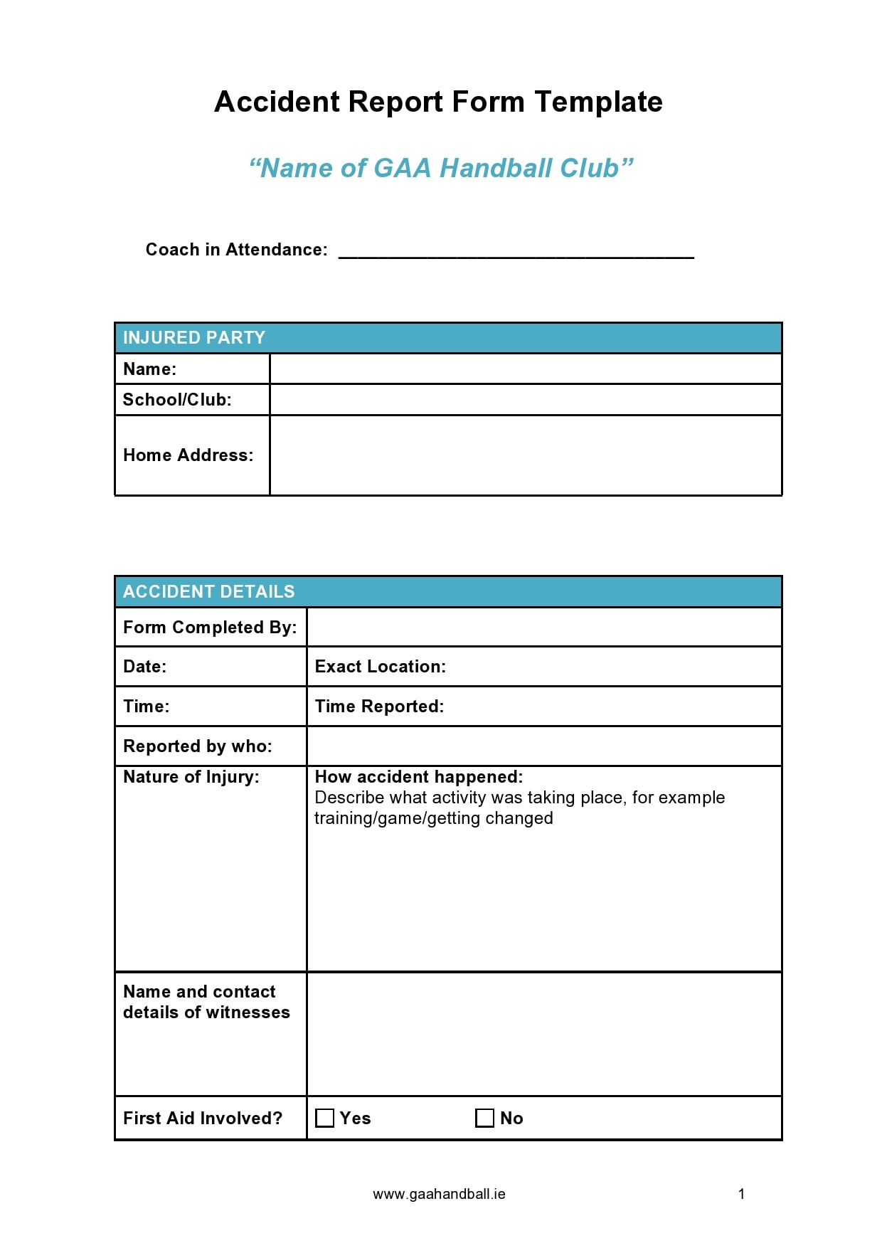 Vehicle Accident Report Form Template Free