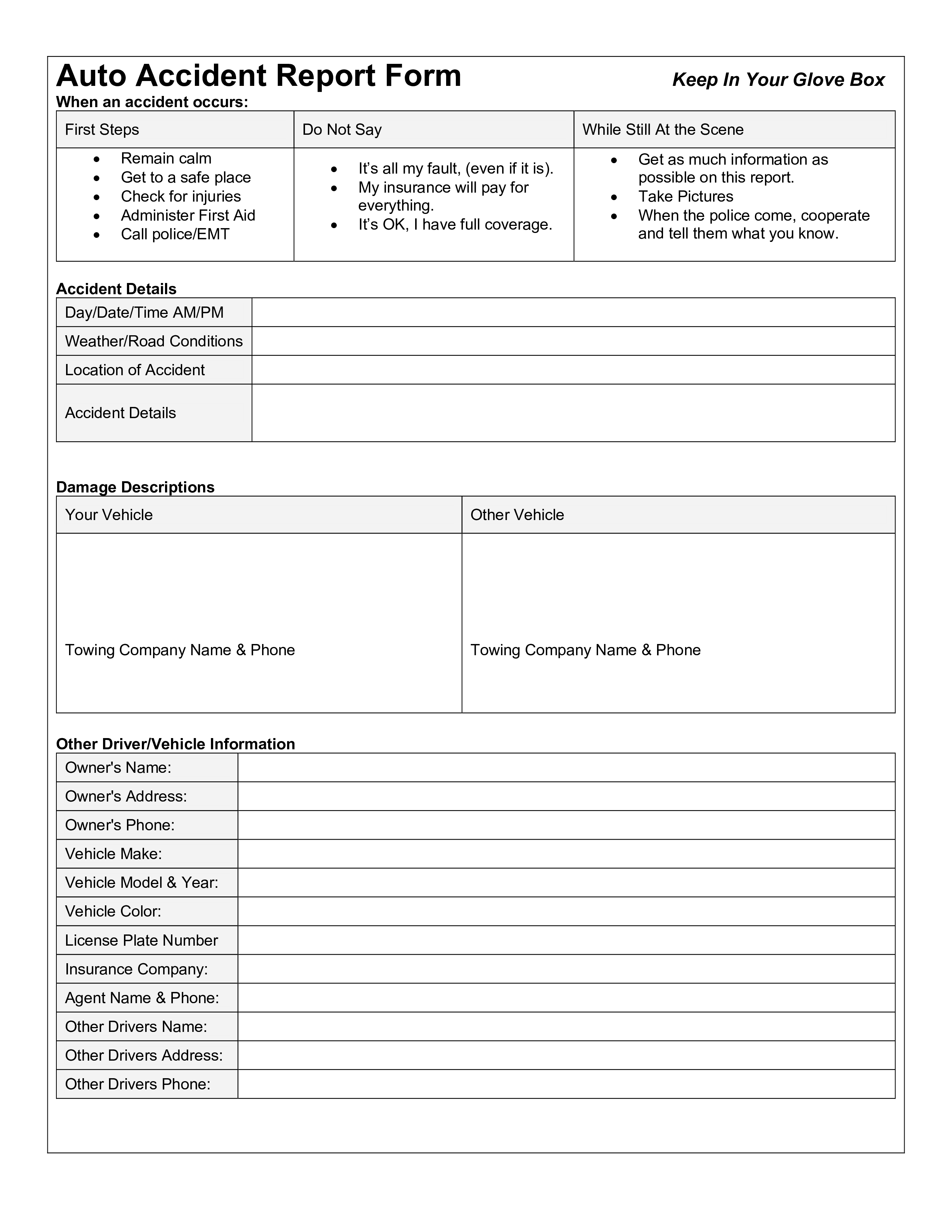 Vehicle Accident Report Form Template Free Free Printable Templates