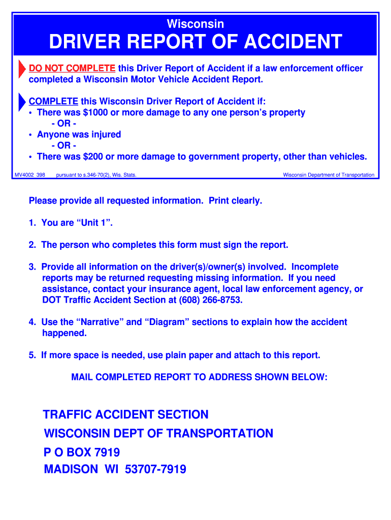 Wisconsin Dot Self Reporting Accident Form 1998 Fill Out Sign Online 