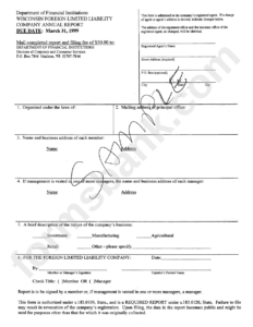 Wisconsin Foreign Lemited Liability Company Annual Report Form 1999